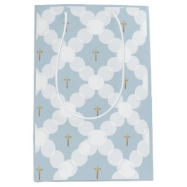 Baby Boy baptisme Blauw gouden kruispatroon Medium Cadeauzakje