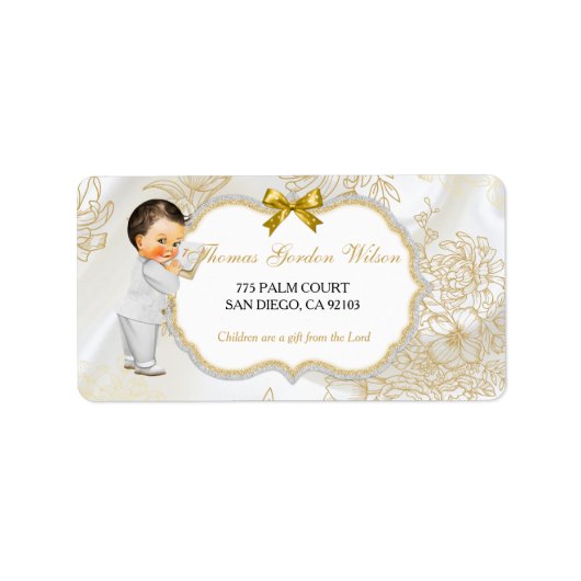  Baby Boy Baptisme Gold White Etiket (Voorkant)