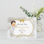 Baby Boy Baptisme Save Date White Cross Save The Date (Staand voorkant)