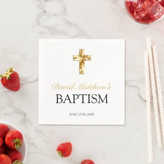 Baby Boy Baptisme Simple Gold Cross Napkins Servet (Insitu)