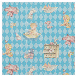  Baby Boy Bath Time on Blue Harlequin Stof