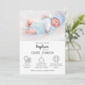 Baby Boy Bautizo Uitnodiging Elegante Moderne Doop (Staand voorkant)