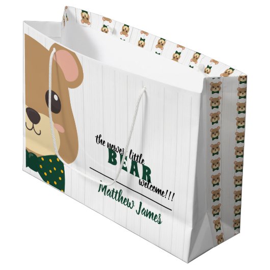 Baby Boy Beer Green & Gold Groot Cadeauzakje (Voorkant Gekanteld)
