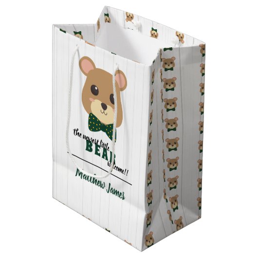 Baby Boy Beer Green & Gold Medium Cadeauzakje (Voorkant Gekanteld)