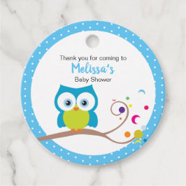 Baby Boy Big Eyed glimlach Owl Favor Tag Bedankjes Labels