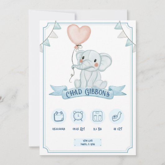 Baby Boy Birth Announcement Aankondiging (Voorkant)