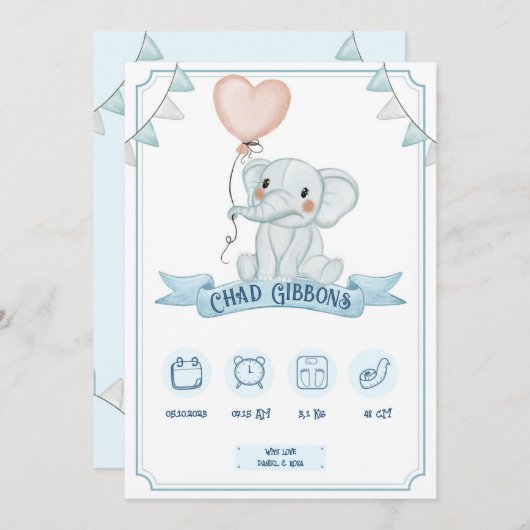 Baby Boy Birth Announcement Aankondiging (Voorkant / Achterkant)