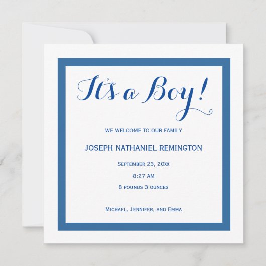 Baby Boy Birth Announcement Klassieke Style Blue A Kaart (Voorkant)