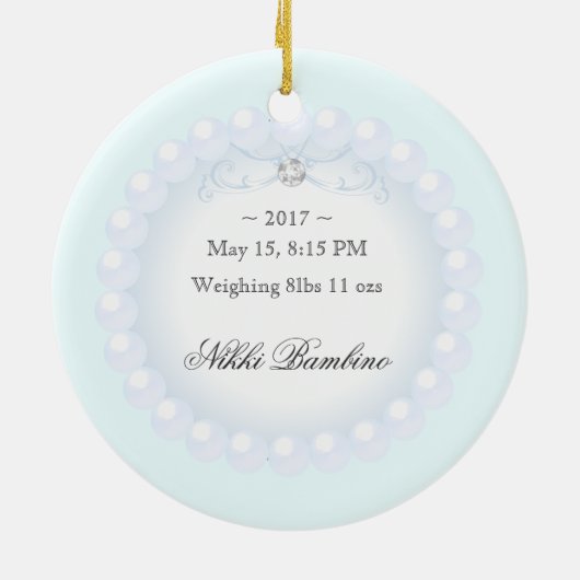Baby Boy Birth Announcement Pearls Keramisch Ornament (Achterkant)