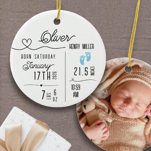 Baby Boy Birth Announcement Photo Name Stats Keramisch Ornament