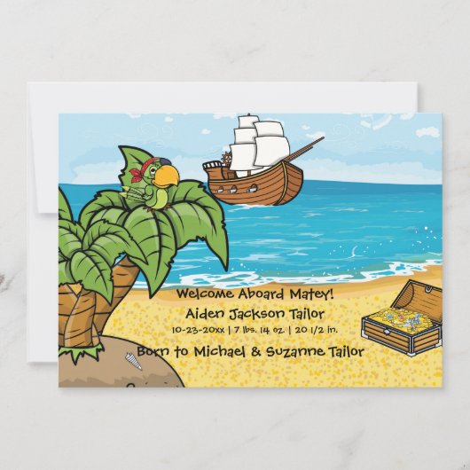 Baby Boy Birth Announcement Pirates Treasure Aankondiging (Voorkant)