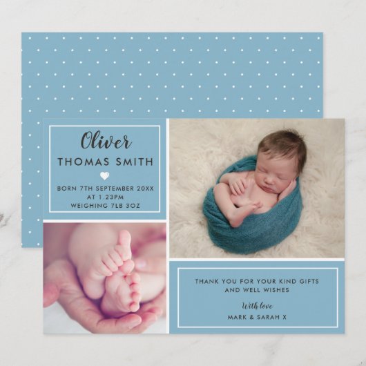 Baby Boy Birth Announding Multi Photo Aankondiging (Voorkant / Achterkant)