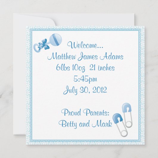 Baby Boy Birth Announement Aankondiging (Achterkant)