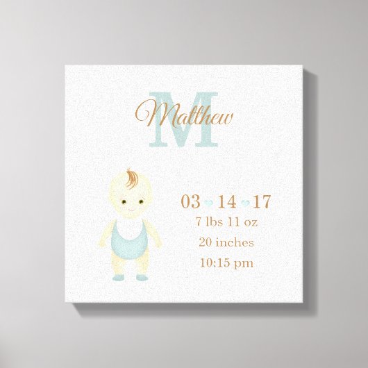 Baby Boy Birth Announement Canvas Afdruk (Voorkant)