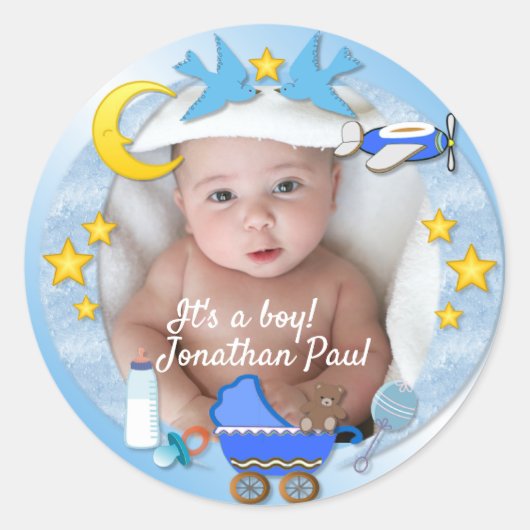 Baby Boy Birth Announement Ronde Sticker (Voorkant)