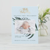 Baby Boy Birth Announement - Tropisch Palm Leaf Aankondiging (Staand voorkant)