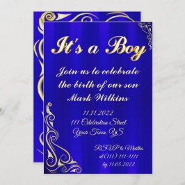Baby Boy Birth Celebration Gold en Blue Kaart