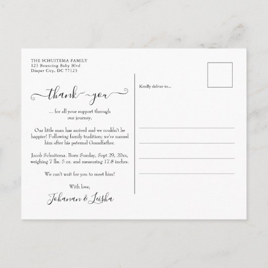 Baby Boy Birth kondiging Foto Briefkaart (Achterkant)