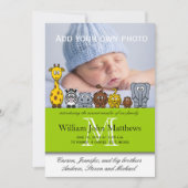 Baby Boy Birth kondigt Oerwoud Dieren Groen aan Aankondiging (Voorkant)