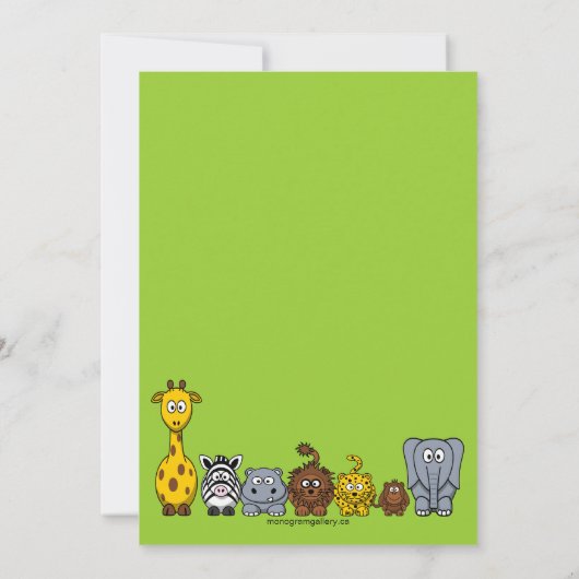 Baby Boy Birth kondigt Oerwoud Dieren Groen aan Aankondiging (Achterkant)