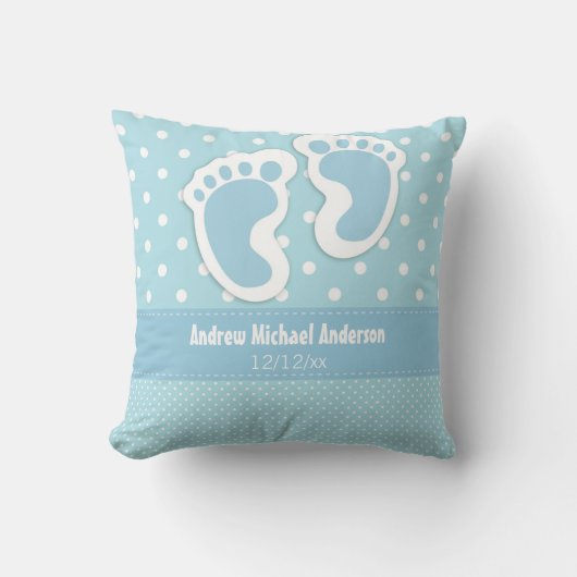 Baby Boy Birth Notice Name Date Polka Dot Kussen (Voorkant)