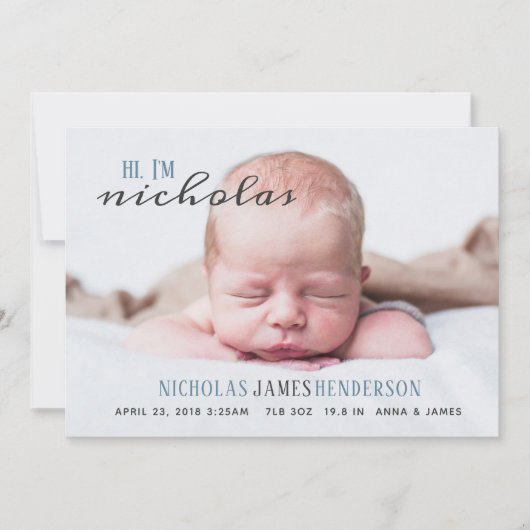 Baby Boy Birth Notice Simple Cute Aankondiging (Voorkant)