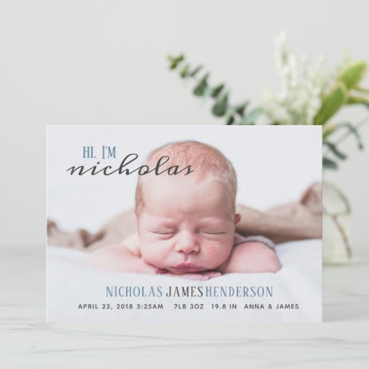 Baby Boy Birth Notice Simple Cute Aankondiging (Staand voorkant)