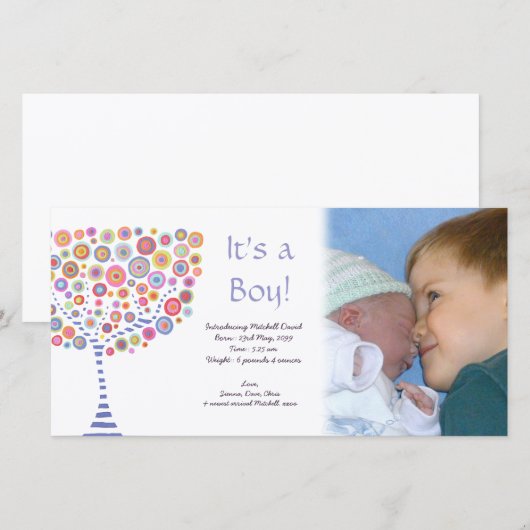 Baby Boy Birth Retro Boom Aankondiging Fotokaart (Voorkant / Achterkant)