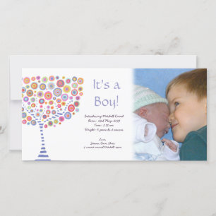 Baby Boy Birth Retro Boom Aankondiging Fotokaart