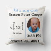 Baby Boy Birth Statistics Fotosjabloonstoel Kussen (Voorkant)