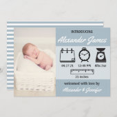 Baby Boy Birth Stats Blue Notice Aankondiging (Voorkant / Achterkant)