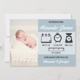 Baby Boy Birth Stats Blue Notice Aankondiging