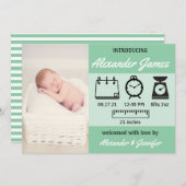 Baby Boy Birth Stats Green Aankondiging (Voorkant / Achterkant)