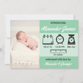 Baby Boy Birth Stats Green Aankondiging