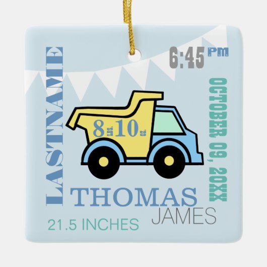 Baby Boy Birth Stats Truck Ornament (Voorkant)