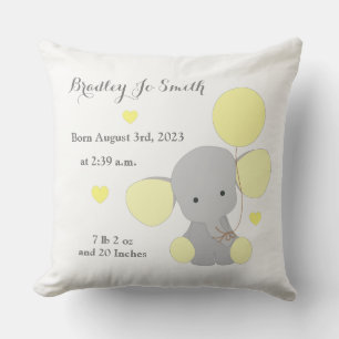 Baby Boy Birth Stats Yellow Grey Elephant Chevron Kussen