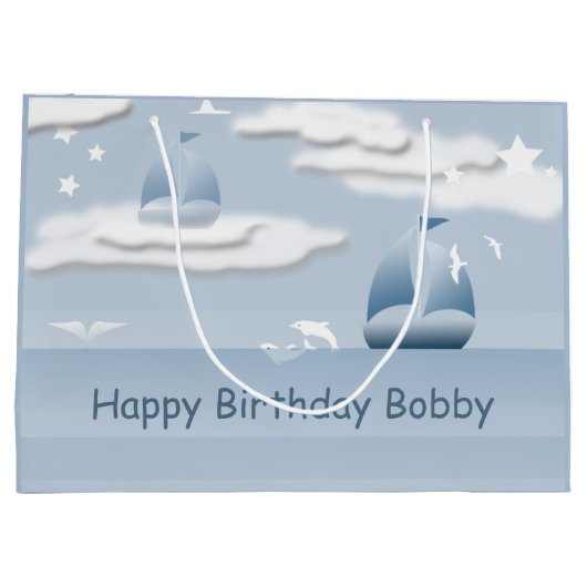 Baby Boy Birthday Sailboat LGB Groot Cadeauzakje (Achterkant)
