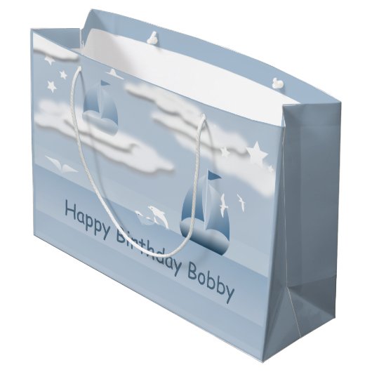 Baby Boy Birthday Sailboat LGB Groot Cadeauzakje (Achterkant Gekanteld)