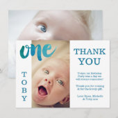 Baby Boy Blauw 1e Verjaardag Dank u Fotokaart Bedankkaart (Voorkant / Achterkant)