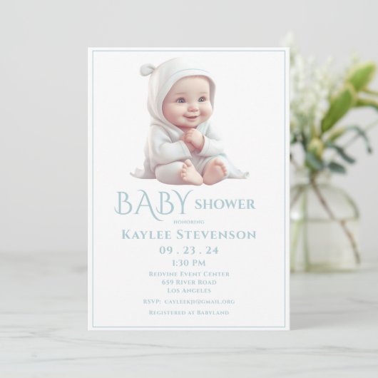 Baby Boy Blauw Baby shower Uitnodiging (Staand voorkant)