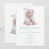Baby Boy Blauw Baby shower Uitnodiging (Voorkant / Achterkant)