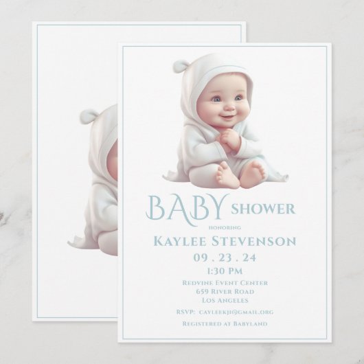 Baby Boy Blauw Baby shower Uitnodiging (Voorkant / Achterkant)