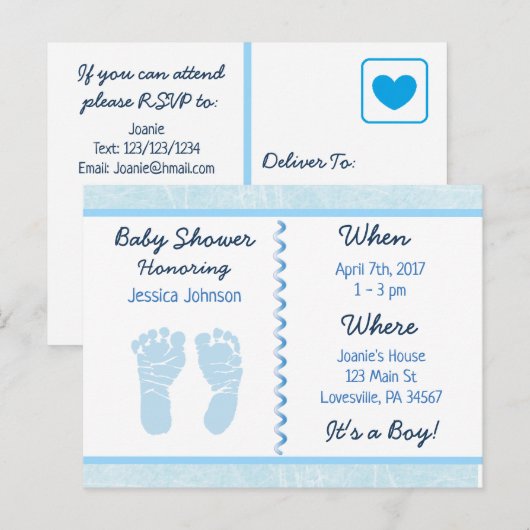 Baby Boy Blauw Baby shower Uitnodiging (Voorkant / Achterkant)