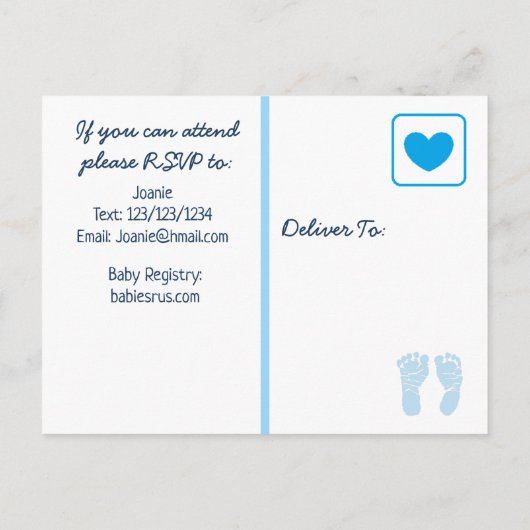 Baby Boy Blauw Baby shower Uitnodiging (Achterkant)