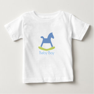 Baby Boy Blauw en Geel Rocking Horse Baby Tshirt