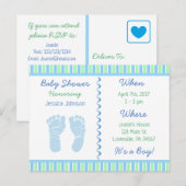 Baby Boy Blauw en Groen Baby shower Uitnodiging (Voorkant / Achterkant)
