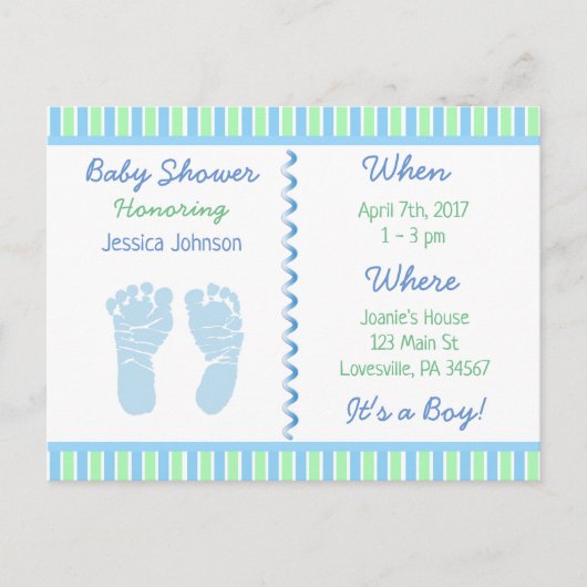 Baby Boy Blauw en Groen Baby shower Uitnodiging (Voorkant)