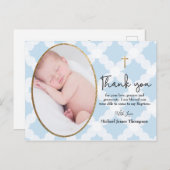 Baby Boy Blauw Foto Dop Dank u Briefkaart (Voorkant / Achterkant)