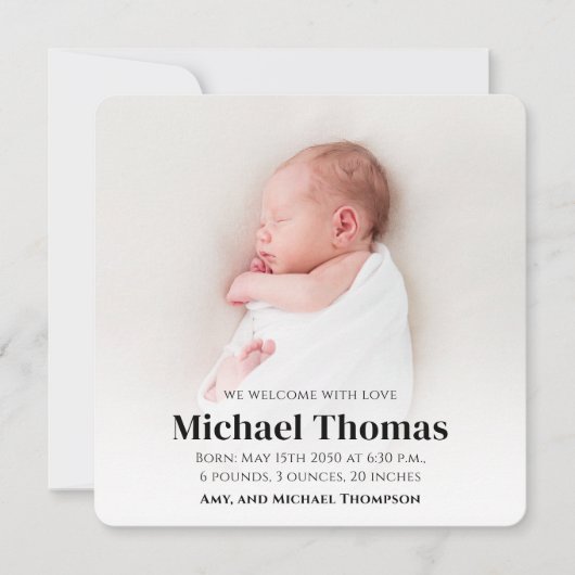 Baby Boy Blauw Foto Eenvoudige Leuke Strepen Vierk (Voorkant)