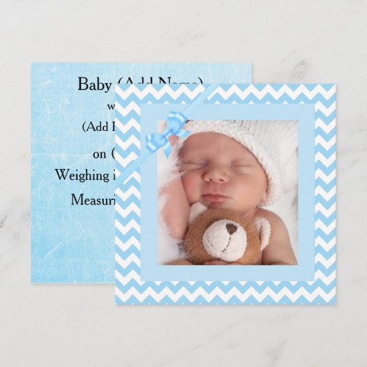 Baby Boy Blauw Gestreepte Geboorte Aankondiging (Voorkant / Achterkant)